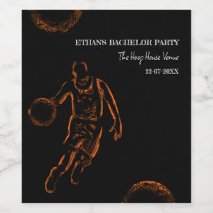 Étiquette Pour Bouteilles De Vin Champion d'anniversaire de basket-ball noir orange