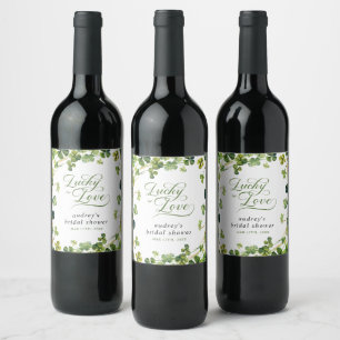 Étiquette Pour Bouteilles De Vin Chanceux en amour Baby Shower Shamrock Vert