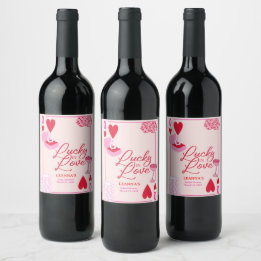 Étiquette Pour Bouteilles De Vin Chanceux en amour, douche de mariée, Chanceux, 