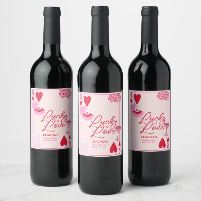 Étiquette Pour Bouteilles De Vin Chanceux en amour, douche de mariée, Chanceux,  (Bouteilles)