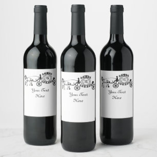 Étiquette Pour Bouteilles De Vin Chariot de Mariage Élégant Tiré par des Chevaux Mo