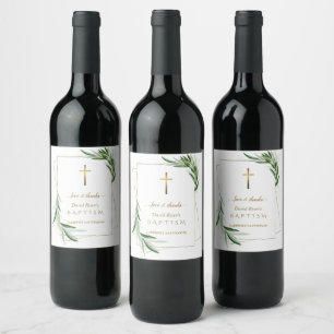 Étiquette Pour Bouteilles De Vin Charmant Aquarelle Olive Feuilles Or Baptême