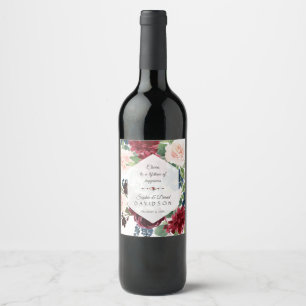 Étiquette Pour Bouteilles De Vin Charme Bourgogne Floral Hexagon Mariage cadre