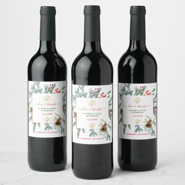 Étiquette Pour Bouteilles De Vin Charme Vacances Pine Cônes Berries Xmas (Bouteilles)