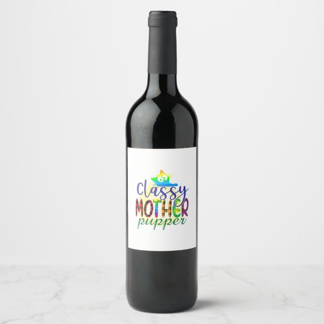 Étiquette Pour Bouteilles De Vin Chat Art Classy Mère Pupper (Devant)