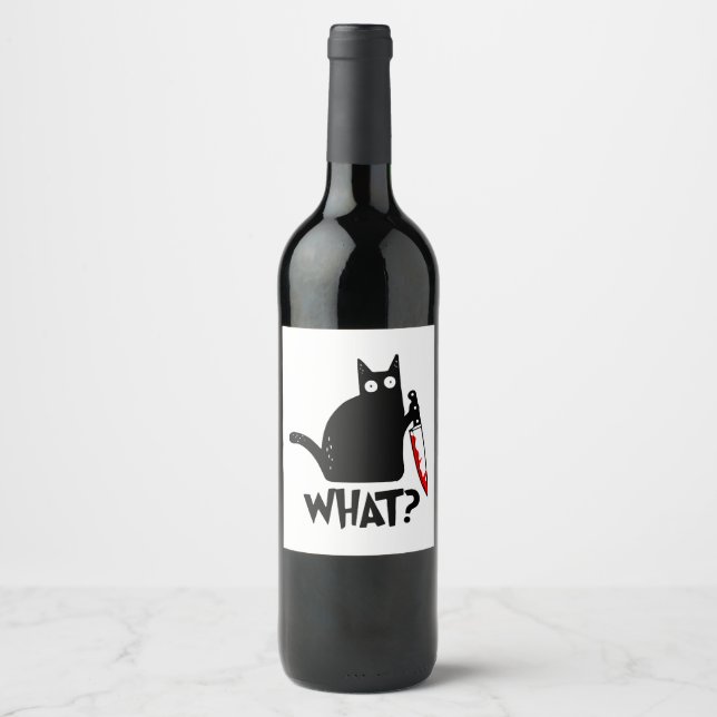 Étiquette Pour Bouteilles De Vin Chat assassin avec couteau (Devant)
