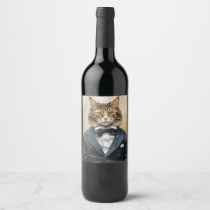 Étiquette Pour Bouteilles De Vin Chat en costume