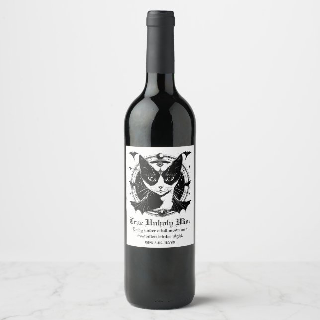 Étiquette Pour Bouteilles De Vin Chat et chauves-souris I (Devant)
