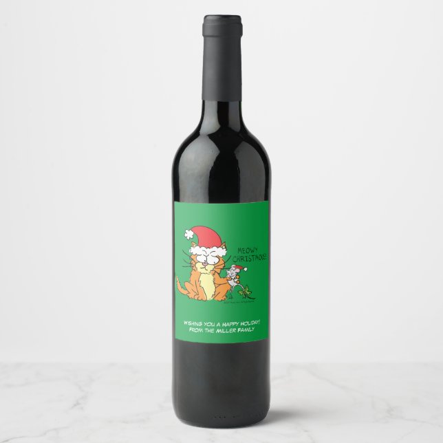 Étiquette Pour Bouteilles De Vin Chat Funny Noël Cartographie mignonne souris souri (Devant)