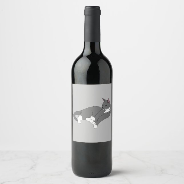 Étiquette Pour Bouteilles De Vin Chat gris et blanc Tuxedo (Devant)