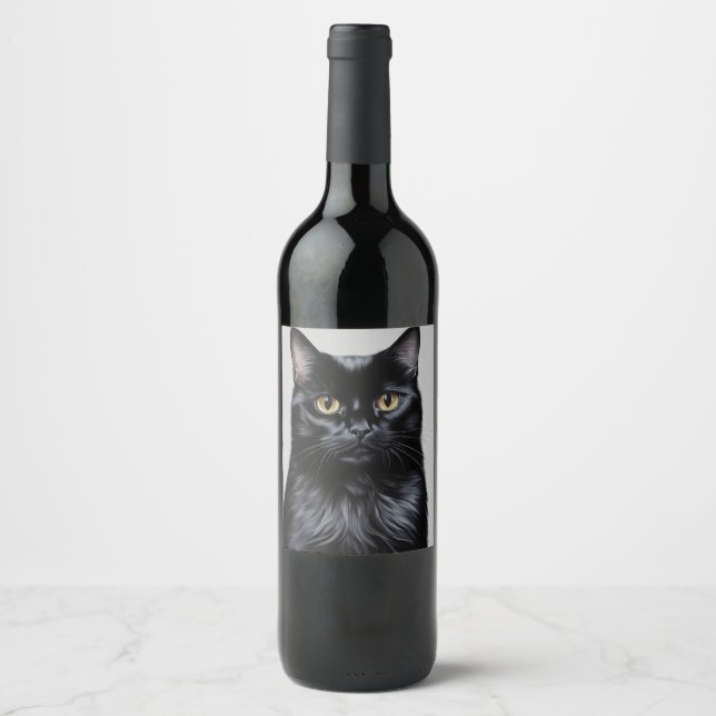 Étiquette Pour Bouteilles De Vin Chat noir (Devant)