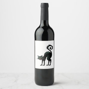 Étiquette Pour Bouteilles De Vin Chat noir éffrayant en colère