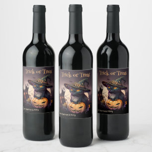 Étiquette Pour Bouteilles De Vin Chat noir et Citrouille Invitation de la fête d'Ha