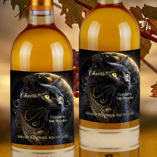 Étiquette Pour Bouteilles De Vin Chat noir magique