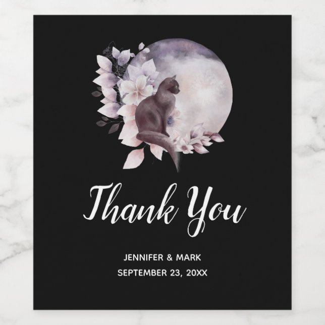 Étiquette Pour Bouteilles De Vin Chat noir par un Mariage de Pleine lune magique (Étiquettes simples)