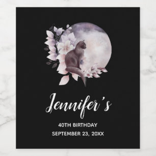 Étiquette Pour Bouteilles De Vin Chat noir par une Pleine lune magique Anniversaire