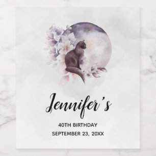 Étiquette Pour Bouteilles De Vin Chat noir par une Pleine lune magique Anniversaire