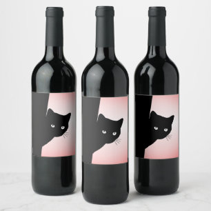 Étiquette Pour Bouteilles De Vin Chat noir Sly rose