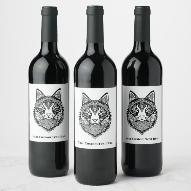 Étiquette Pour Bouteilles De Vin Chat ornemental texte personnalisé (Bouteilles)