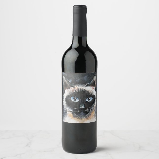 Étiquette Pour Bouteilles De Vin chat siamois (Devant)