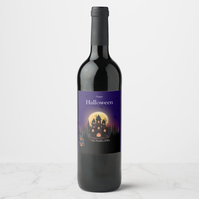 Étiquette Pour Bouteilles De Vin Château d'Halloween (Devant)