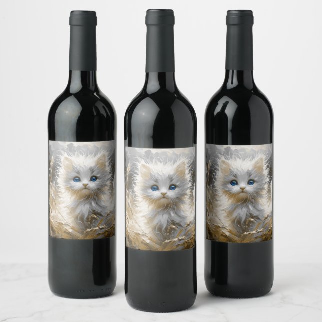 Étiquette Pour Bouteilles De Vin Chaton blanc précieux (Bouteilles)