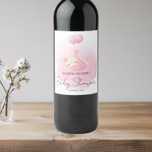 Étiquette Pour Bouteilles De Vin Chaton rose Sleepy Aquarelle Bébé Fille Douche