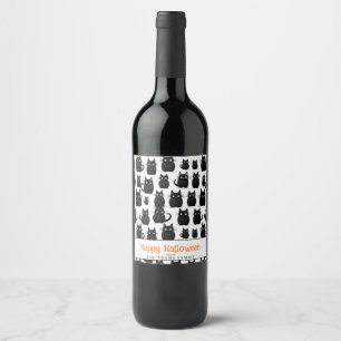 Étiquette Pour Bouteilles De Vin Chats noirs Nom personnalisé Bonne Halloween