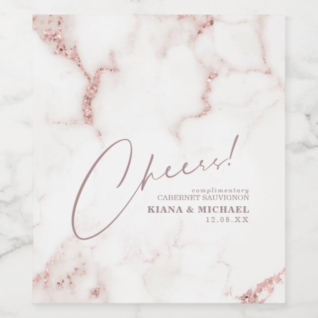Étiquette Pour Bouteilles De Vin Cheers de marbre moderne Dusty Rose Gold ID816 (Étiquettes simples)