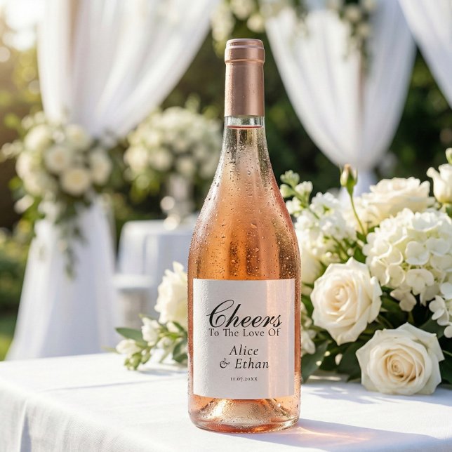 Étiquette Pour Bouteilles De Vin Cheers Elegant Script Wedding White Wine Label (Créateur téléchargé)