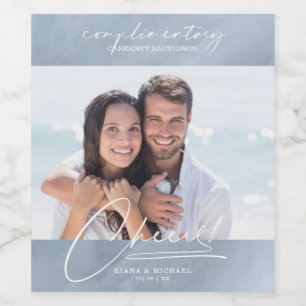 Étiquette Pour Bouteilles De Vin Cheers en marbre moderne photo Dusty Blue ID816