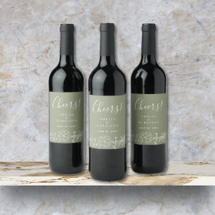 Étiquette Pour Bouteilles De Vin Cheers Sage Green Élégant Mariage Floral