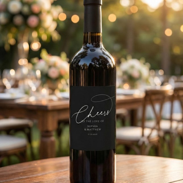 Étiquette Pour Bouteilles De Vin Cheers Script Typography Black Wedding (Créateur téléchargé)