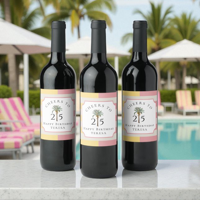Étiquette Pour Bouteilles De Vin Cheers to 25 Palm Beach Tropical Birthday (Créateur téléchargé)