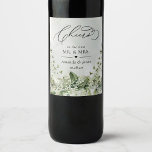 Étiquette Pour Bouteilles De Vin Cheers To Wedding Sage Green Foliage Botanical<br><div class="desc">Cheers To New Mr & Mrs Wedding Sage Green Foliage Botanical Wine Label. This wedding Wine Label features watercolor greenery foliage with small white flowers & roses creating elegant look for your wedding day. It is perfect for garden, spring, summer, rustic, sage green themed weddings. You can edit/personalize whole Template....</div>