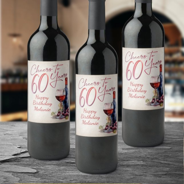 Étiquette Pour Bouteilles De Vin Cheers Wine 60e anniversaire (Créateur téléchargé)