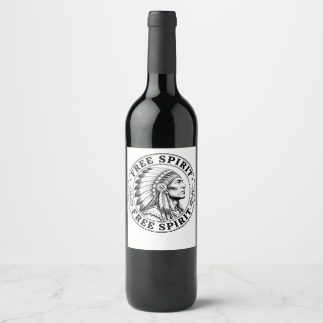 Étiquette Pour Bouteilles De Vin chef amérindien (Devant)