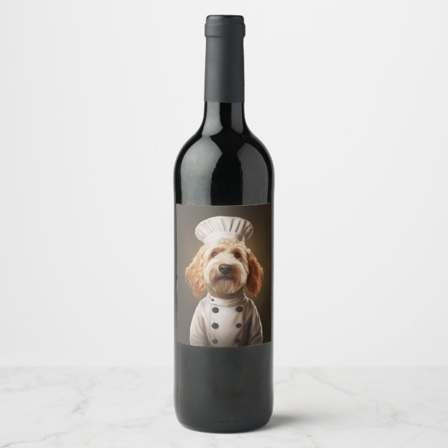 Étiquette Pour Bouteilles De Vin Chef chien Goldendoodle (Devant)
