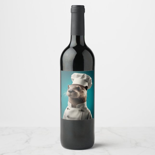 Étiquette Pour Bouteilles De Vin Chef Otter (Devant)