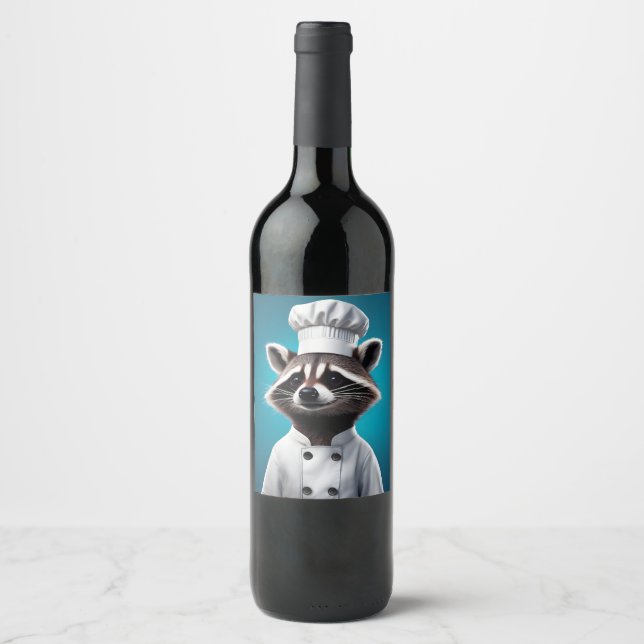 Étiquette Pour Bouteilles De Vin Chef Raccoon (Devant)