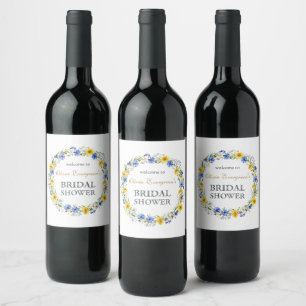 Étiquette Pour Bouteilles De Vin Chemise de Fleur sauvage jaune bleu Bienvenue