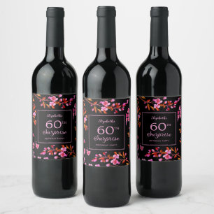 Étiquette Pour Bouteilles De Vin Cherry Blossom Sakura Surprise Black Anniversaire