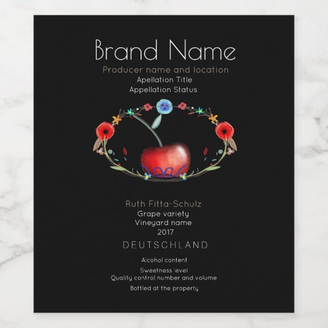 Étiquette Pour Bouteilles De Vin Cherry Sweet Young Wine (Étiquettes simples)