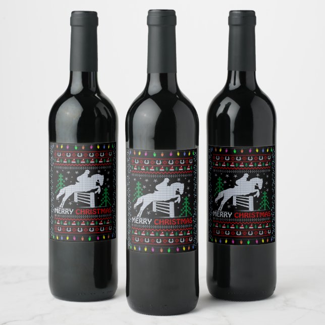 Étiquette Pour Bouteilles De Vin Cheval équitation Sauts Joyeux Noël (Bouteilles)