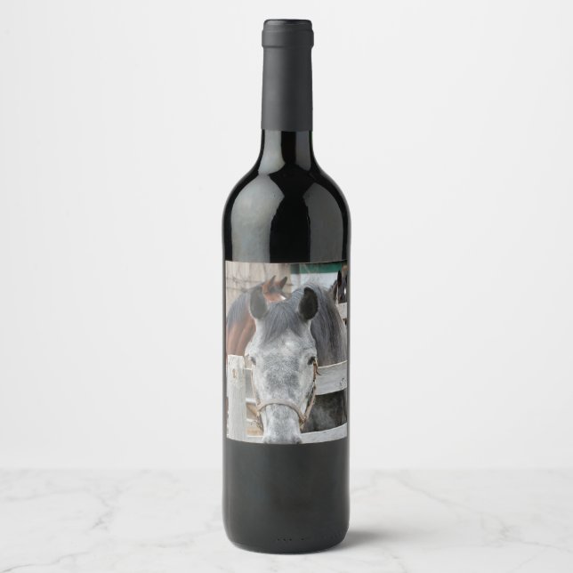 Étiquette Pour Bouteilles De Vin Cheval mignon dans une grange (Devant)