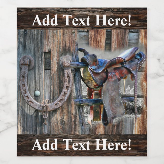 Étiquette Pour Bouteilles De Vin Cheval Saddle Horseshoe Rustique Western Wine Étiq (Étiquettes simples)