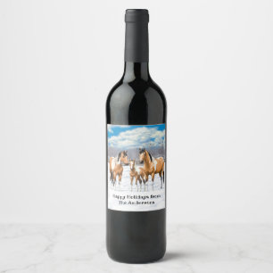Étiquette Pour Bouteilles De Vin Chevaux De Peinture En Peau De Bouche Dans La Neig