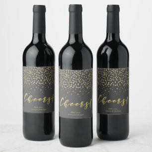 Étiquette Pour Bouteilles De Vin Cheveux - Gold Script & Confetti