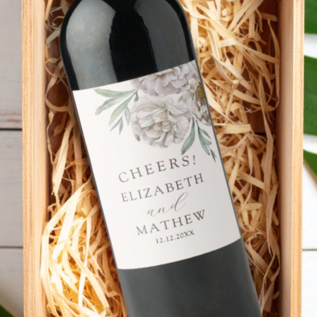 Étiquette Pour Bouteilles De Vin Chi Beige off White Floral Wedding Favor (Créateur téléchargé)