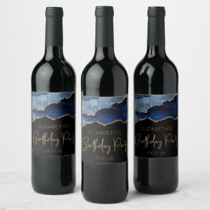 Étiquette Pour Bouteilles De Vin Chic Agate Blue Gold Chaque année Anniversaire Fêt